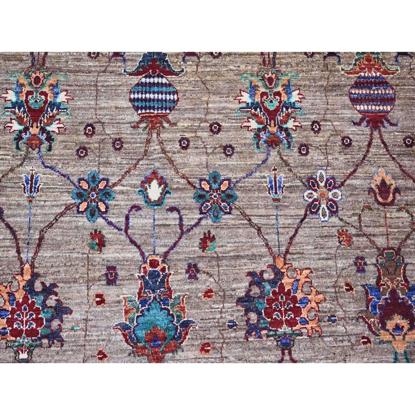 7'9"X9'6" Carbon Gray Hand Knotted Sultani Pomegranate Design Wool Rug