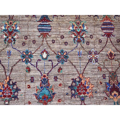 7'9"X9'6" Carbon Gray Hand Knotted Sultani Pomegranate Design Wool Rug