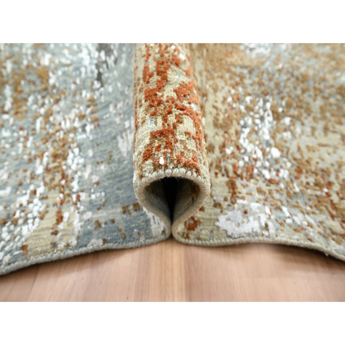 6'1"X9'1" Gray-Brown Abstract Design Pure Wool Hand Knotted Oriental Rug