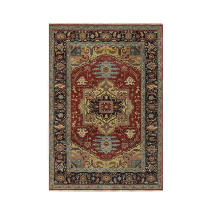 4'3"X6'2" Red Heris Revival Medallion Design Pure Wool Hand Knotted Rug