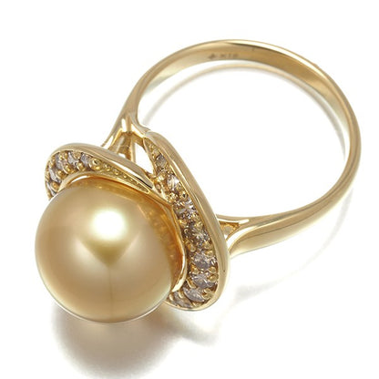 Gstv Ring Golden South Sea Pearl 12.0Mm Diamond