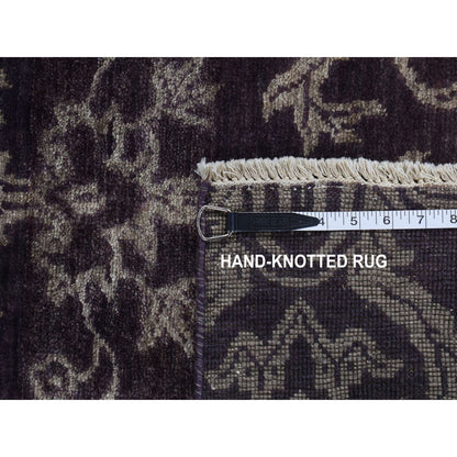 2'5"X9'8" Brown Damask Tone On Tone Wool And Silk Hand Knotted Runner Rug