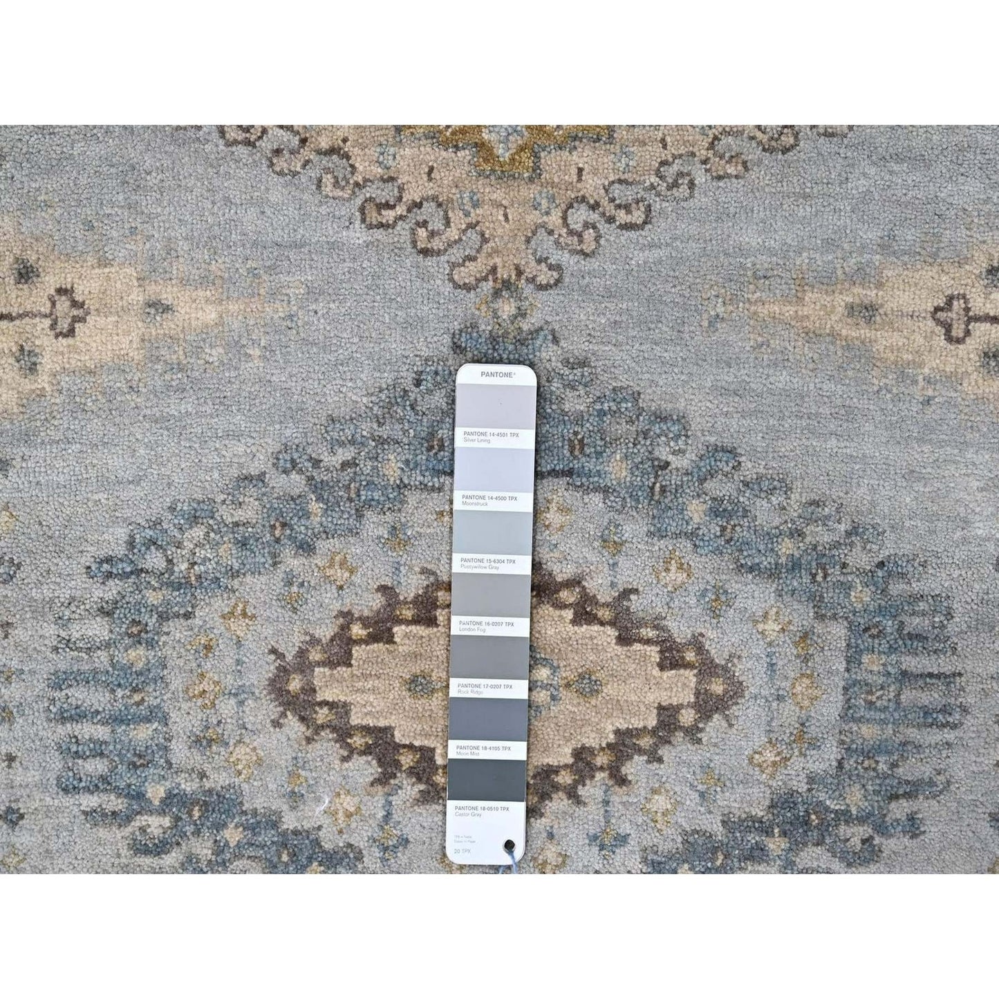 4'1"X6' Gray Village Inspired Geometric Design Pure Wool Hand Knotted Rug