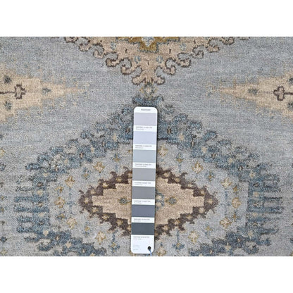 4'1"X6' Gray Village Inspired Geometric Design Pure Wool Hand Knotted Rug