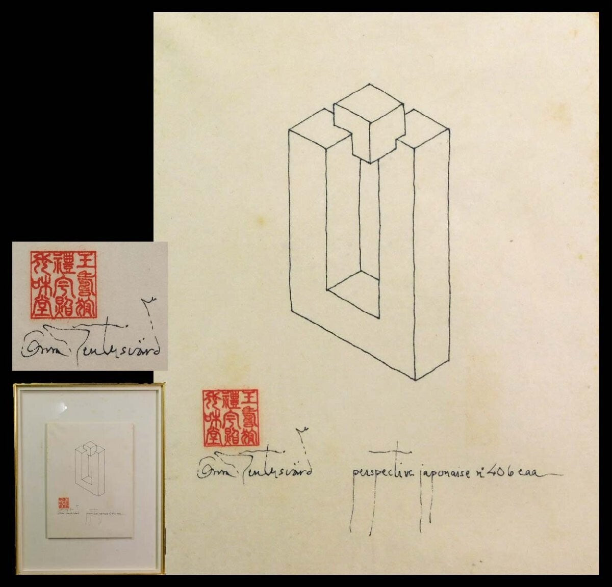 Oscar Reutersvrd Perspective Japonaise 406 Framed Impossible Figure Optical Art