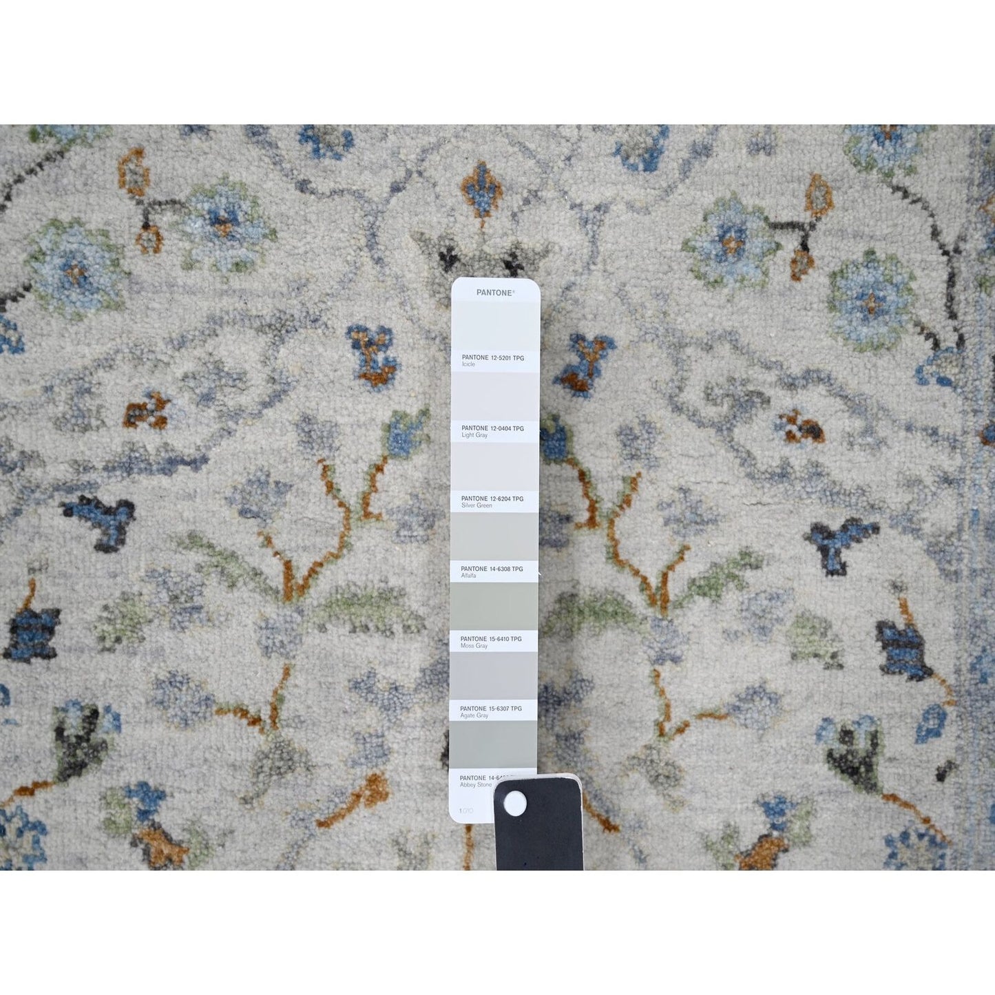 2'7"X9'10" Agate Gray Oushak Floral Motifs Wool Hand Knotted Runner Rug