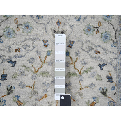 2'7"X9'10" Agate Gray Oushak Floral Motifs Wool Hand Knotted Runner Rug