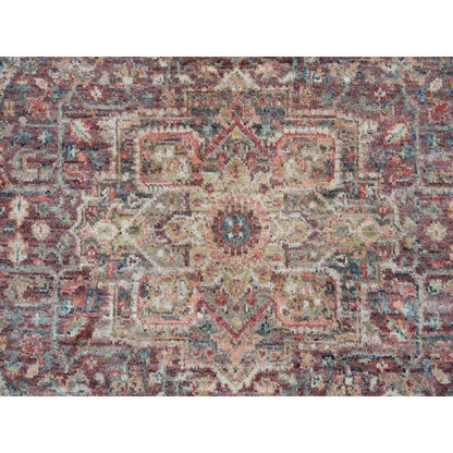 5'X5' Garnet Red Heriz Revival Pure Wool Hand Knotted Round Oriental Rug