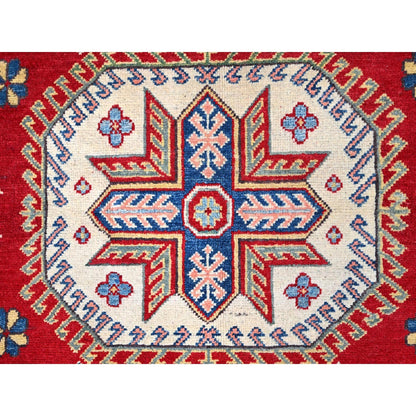 6'X8'9" Toreador Red Hand Knotted Wool Kazak Large Elements Oriental Rug