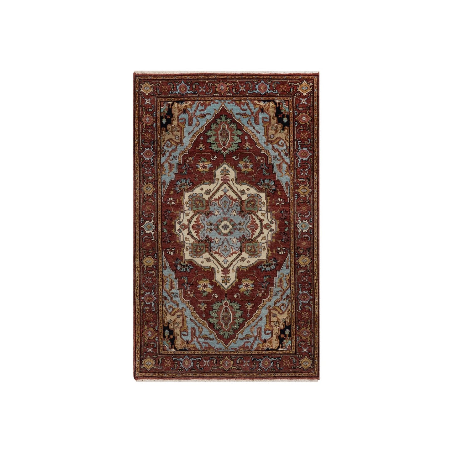 3'1"X5'1" Barn Red Antiqued Fine Heris New Zealand Wool Hand Knotted Rug