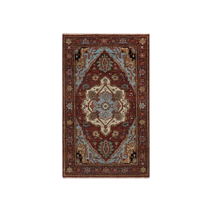 3'1"X5'1" Barn Red Antiqued Fine Heris New Zealand Wool Hand Knotted Rug