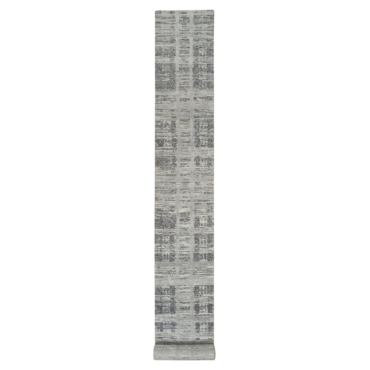 2'6"X22' Gray Hand Knotted Modern Design Wool Xl Runner Rug