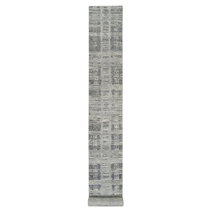 2'6"X22' Gray Hand Knotted Modern Design Wool Xl Runner Rug