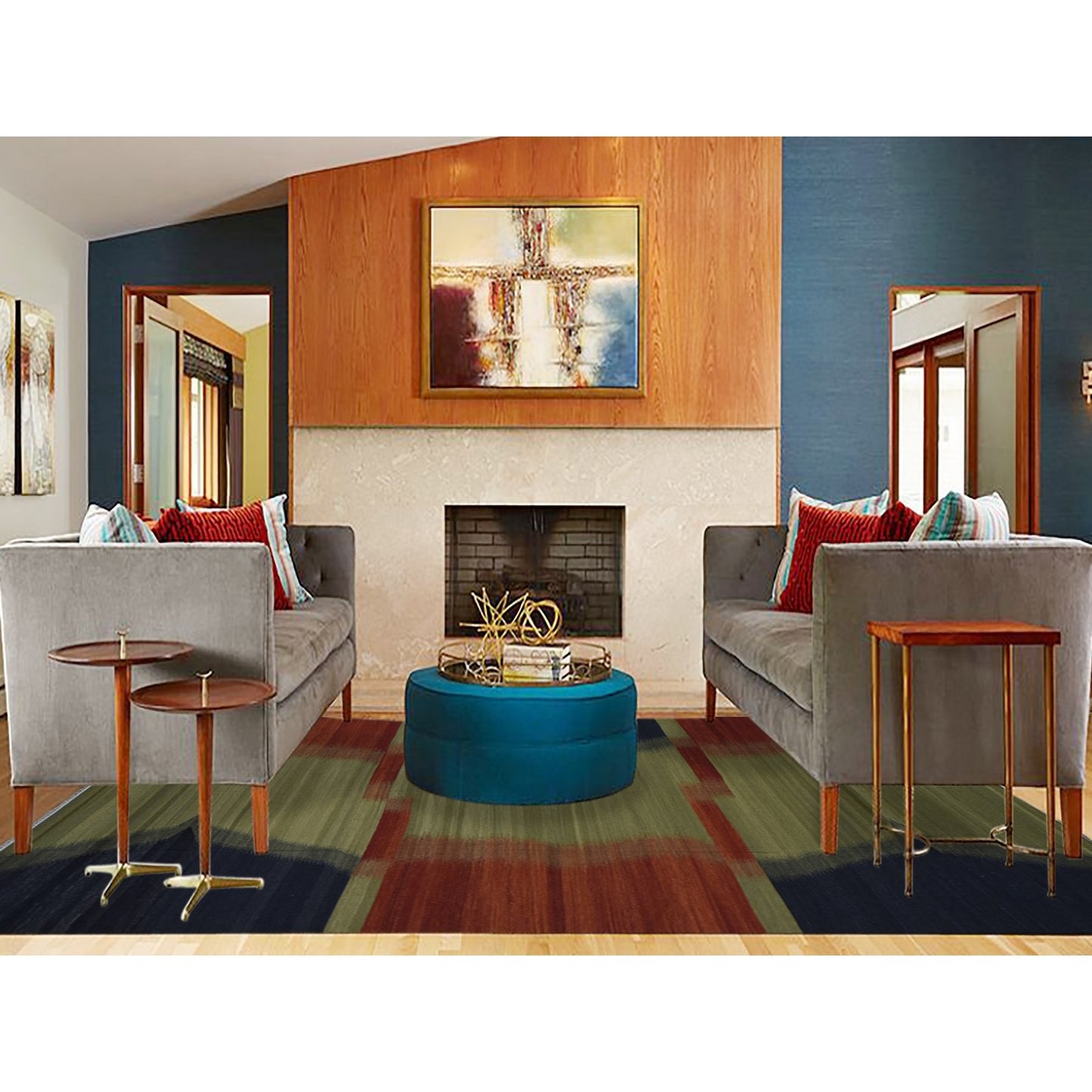 10'X14'6" Green Hand Woven Contemporary Kilim Design 100% Wool Rug