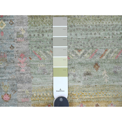 2'9"X9'7" Green Wool Kashkuli Animal Figurines Hand Knotted Runner Rug