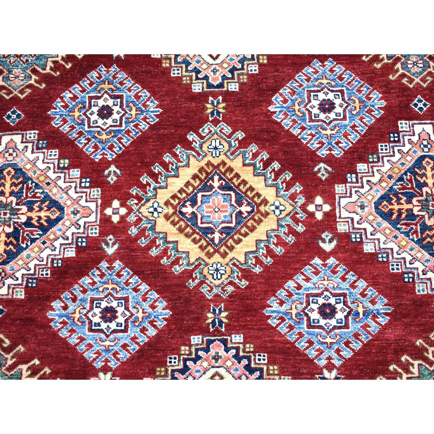 8'1"X10' Deep Red Soft Afghan Wool Hand Knotted Super Kazak Rug