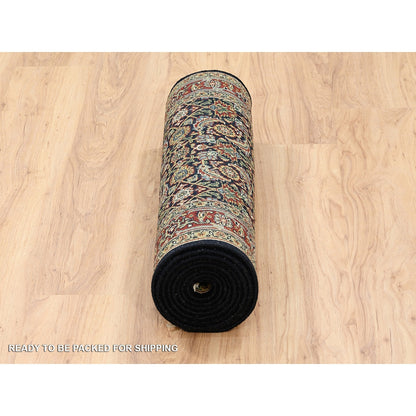 2'6"x10' Herati Fish Design Black Hand Knotted 250 KPSI Wool Runner Rug