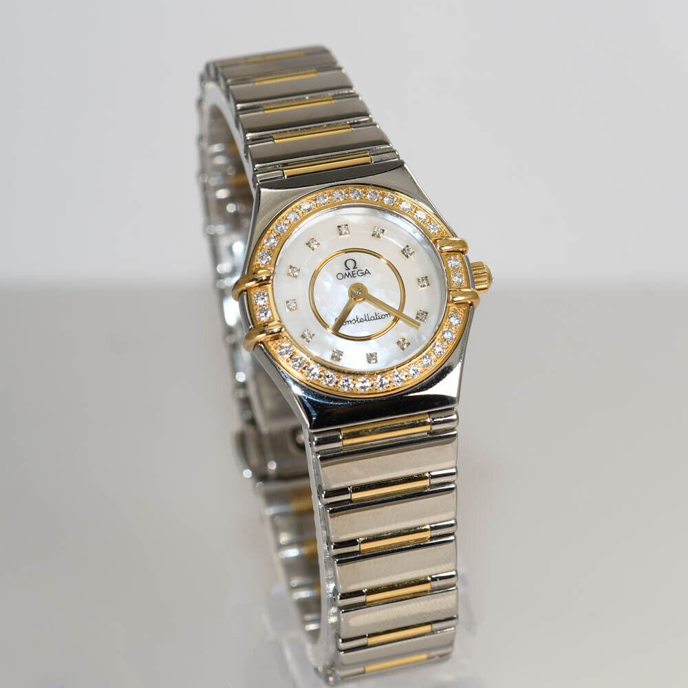 18K & Stainless Steel Omega Watch Diamond Dial &