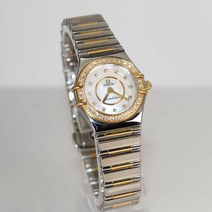 18K & Stainless Steel Omega Watch Diamond Dial &