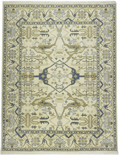 Handmade Oushak Oriental Rug Wool Carpet Floral