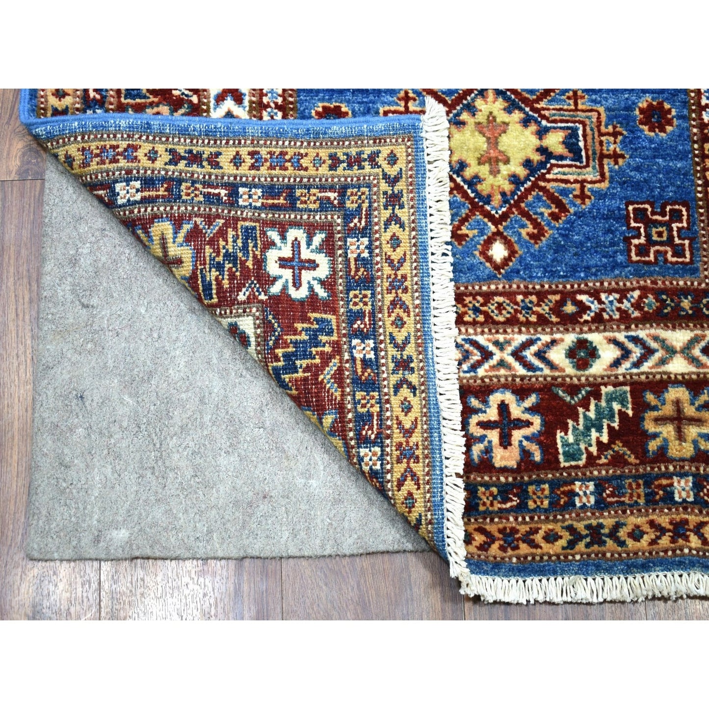 2'10"X37'2" Super Kazak Hand Knotted Soft Wool Faded Blue Xl Runner Rug