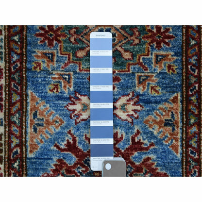 2'1"X2'10" Blue Pure Wool Hand Knotted Caucasian Super Kazak Mat Rug