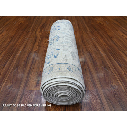2'6"X19'5" Ivory Hand Knotted Wool White Wash Peshawar Xl Runner Rug