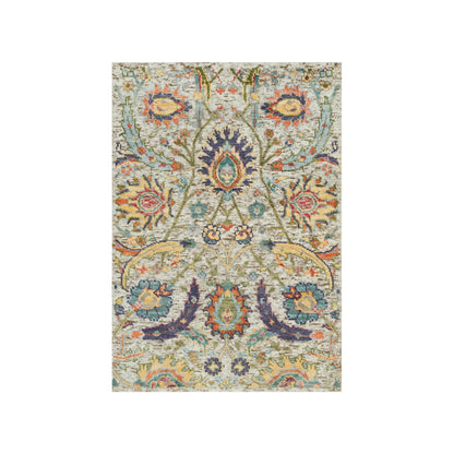 2'X3'1" Tan Sickle Leaf Hand Knotted Wool And Silk Oriental Mat Rug