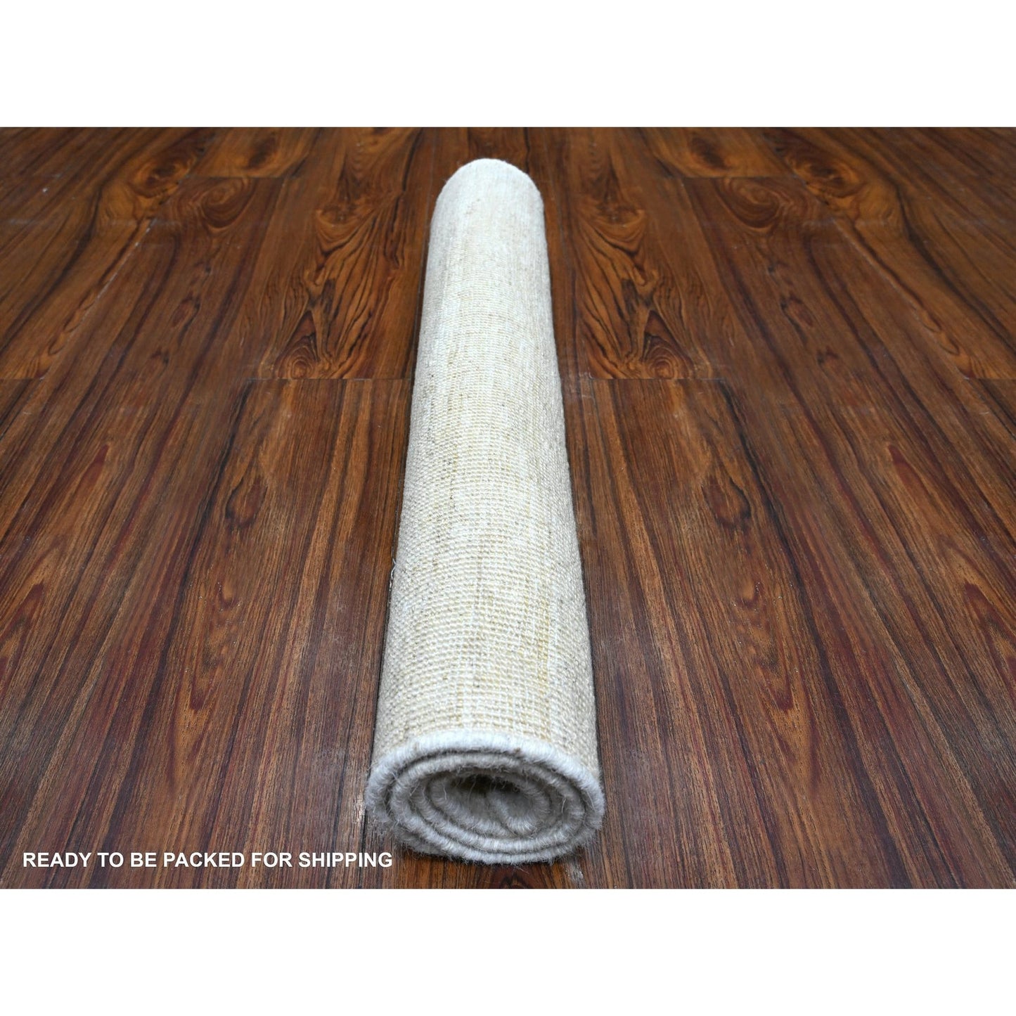 2'1"x3' Pearl White Hand Knotted Single Color Modern Peshawar Wool Rug
