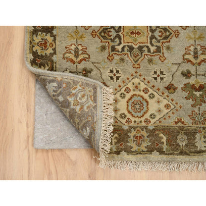2'7"X12'1" Gray Karijihooz Design Hand Knotted Soft Wool Oriental Rug