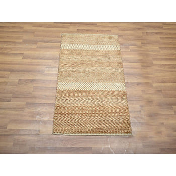 Rug 2'x3' Beige-Rust Modern Grass Design Hand Knotted Natural Wool Mat