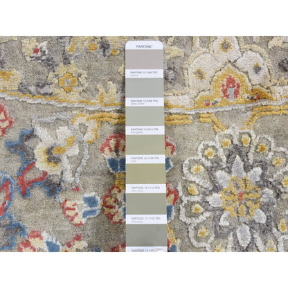 10'X10' Gray The Sunset Rosettes Silk And Wool Hand Knotted Round Rug