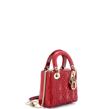 Mini Christian Dior Lady Dior Chain Bag Cannage Quilt Patent