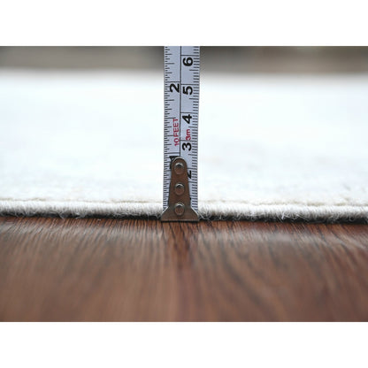 2'8"X9'8" White Hand Knotted Angora Oushak Leaf Design Wool Runner Rug