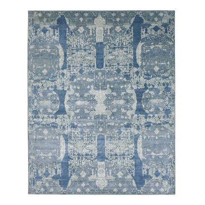 7'10"X10' Blue Wool And Silk Hand Knotted Jewellery Design Oriental Rug