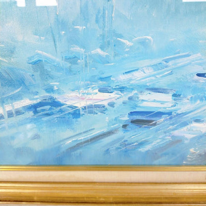 Blue Impressionist Art Rainy Landscape Oil Painting by Alfredo Candela
