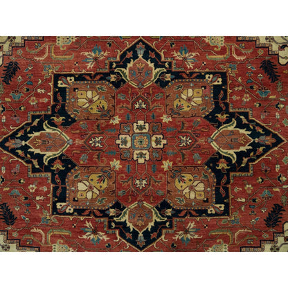 10'X10' Red Hand Knotted Heris Re-Creation Wool Square Oriental Rug