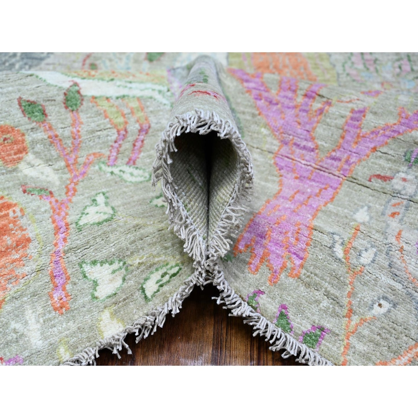 8'X8' Gin Green Soft Wool Afghan Peshawar Hand Knotted Square Rug