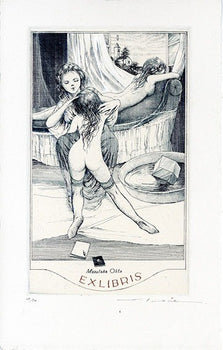 Alphonse Inoue Onnatomo 6 1997 Hand-Colored Copperplate Ex Libris Ed50 Signed