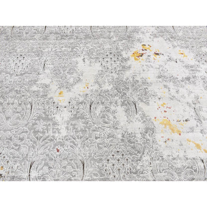 8'9"X11'10" Gray Hand Knotted Modern Broken Design Wool And Silk Rug