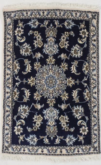 Handmade Traditional Navy Thick Pile Rug Small