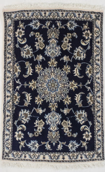 Handmade Traditional Navy Thick Pile Rug Small