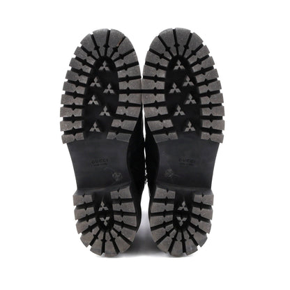 Gucci Women'S Platform Lug Sole Combat Boots Gg Embossed Leather