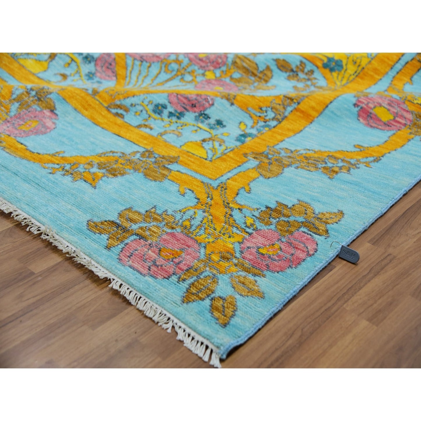 Powder Blue Arts And Craft 100% Wool Hand Knotted Oversized Oriental Rug