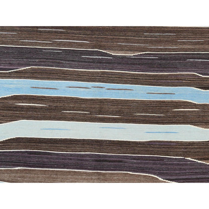 8'3"X10'2" Brown And Blue Mountain Design Flat Weave Kilim Hand Woven Rug