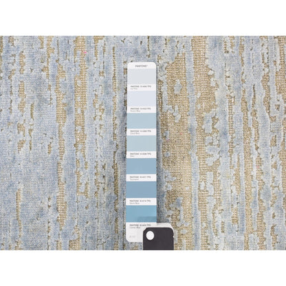 2'X3' Blue Wool And Silk Modern Line Design Hand Knotted Sample Mat Rug