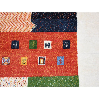 9'8"X13'5" Ivory Folk Art Lori Buft Gabbeh Design Wool Hand Knotted Rug