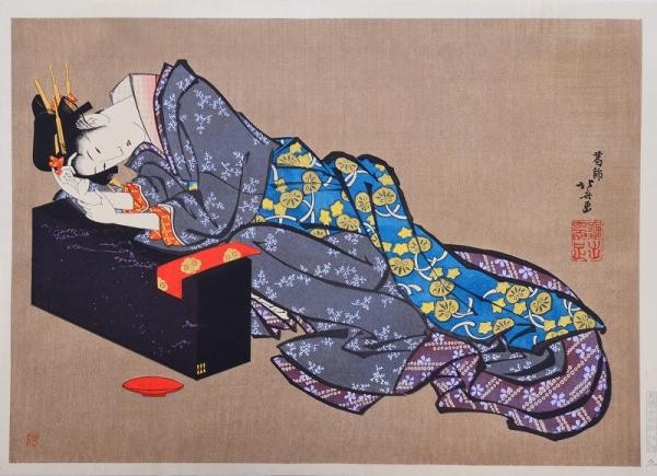 Katsushika Hokusai Woodblock Print Suiyo Bijin Tipsy Beauty Large Oban Art