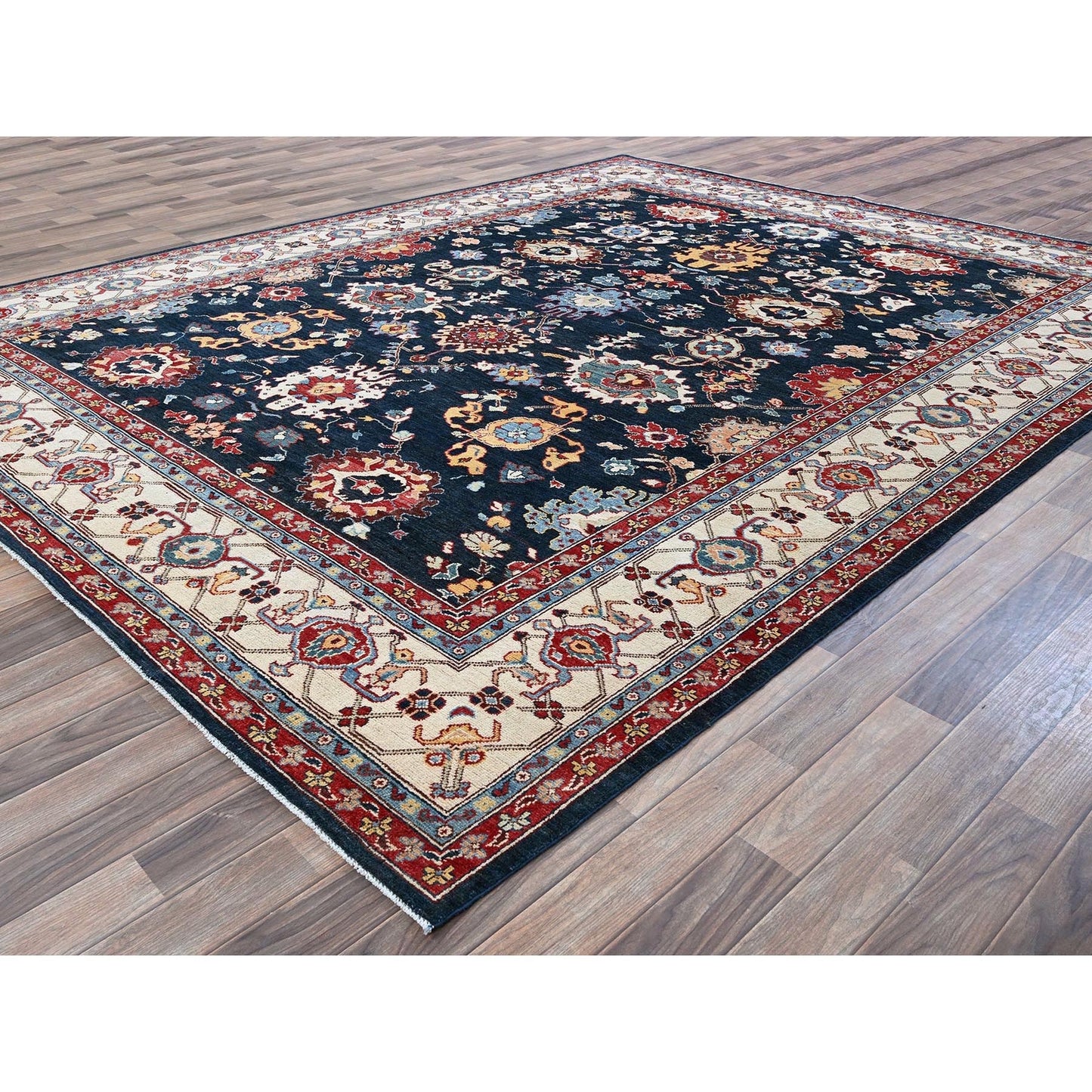 9'X11'7" Navy Afghan With Heris All Over Design Hand Knotted Soft Wool Rug