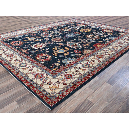 9'X11'7" Navy Afghan With Heris All Over Design Hand Knotted Soft Wool Rug